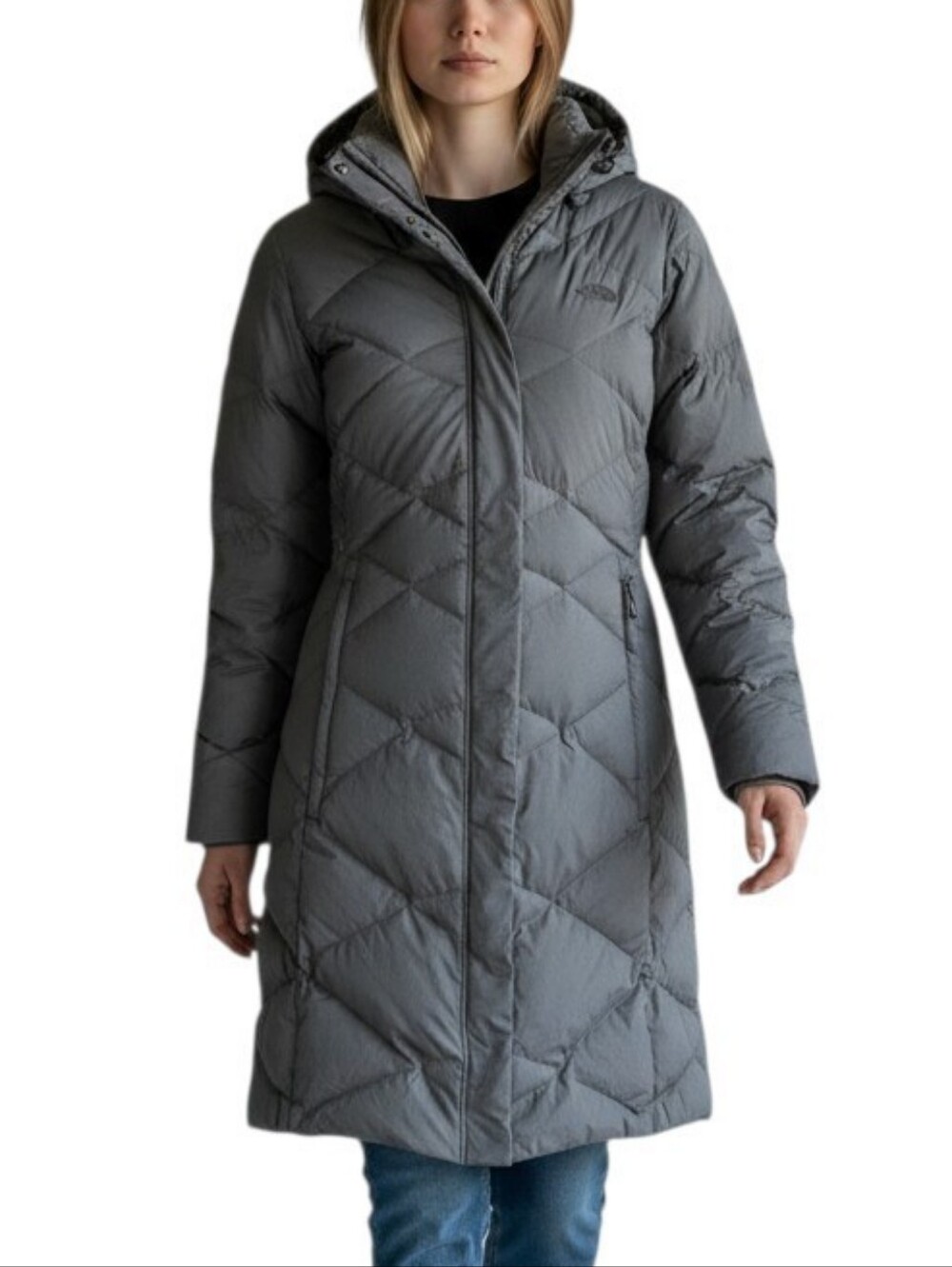 The North Face Women’s Miss Metro 550 Down Parka Gray Long Hooded Puffer Coat M